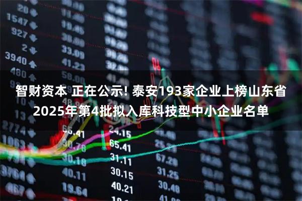 智财资本 正在公示! 泰安193家企业上榜山东省2025年第4批拟入库科技型中小企业名单